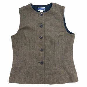 Vintage Pendleton Vest Womens 6 Brown Wool Herringbone Button Front Made USA